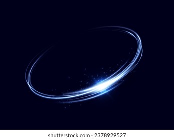 Glowing blue spiral. Circle abstract lines effect. Rotating shiny rings. Glowing circular lines. Glowing ring trail. Vector.	