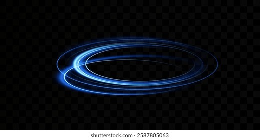 Glowing blue spiral. Circle abstract lines effect. Rotating shiny rings. Glowing circular lines. Glowing ring trail.