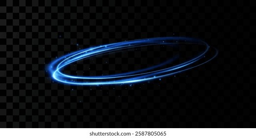 Glowing blue spiral. Circle abstract lines effect. Rotating shiny rings. Glowing circular lines. Glowing ring trail.