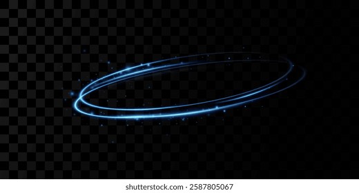 Glowing blue spiral. Circle abstract lines effect. Rotating shiny rings. Glowing circular lines. Glowing ring trail.