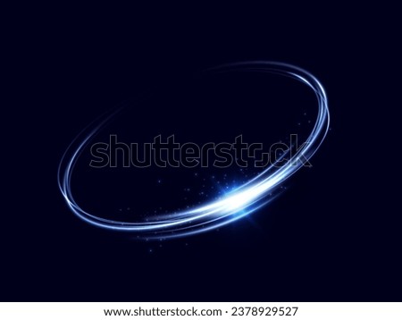 Glowing blue spiral. Circle abstract lines effect. Rotating shiny rings. Glowing circular lines. Glowing ring trail. Vector.	