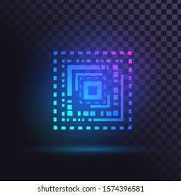 Glowing blue square, futuristic logo, hi-tech sign on transparent background
