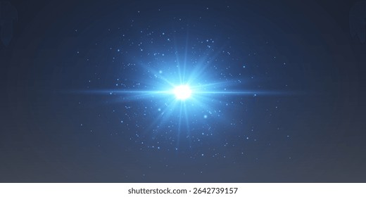 Glowing blue star explosion effect and flash of sparks and lights.