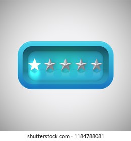 Glowing blue star rating in a realistic shiny box, vector illustration