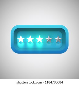 Glowing blue star rating in a realistic shiny box, vector illustration