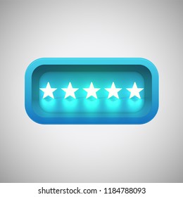 Glowing blue star rating in a realistic shiny box, vector illustration