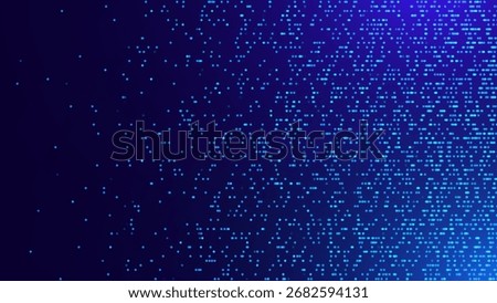 Glowing Blue Tech Bars on Dark Background. Digital Glitch Pixel Effect. Abstract Data Flow Vector Illustration. Digital Technology Presentation Backdrop Concept.