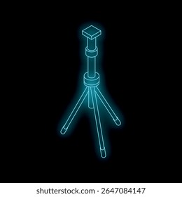 Glowing blue tripod on a black background symbolizing photography, videography, or surveying