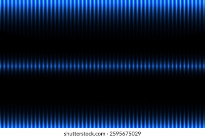 Glowing blue vertical stripes create a vibrant, futuristic design on a black background.