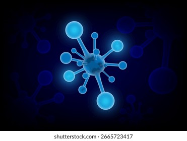Leuchtendes blaues Virus Molekülstruktur auf dunklem Hintergrund