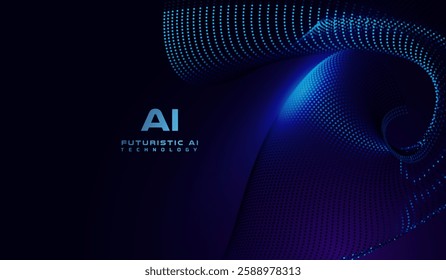A glowing blue wave of digital particles against a dark background, symbolizing artificial intelligence and advanced technology. The text AI - Futuristic AI Technology enhances the theme of innovation