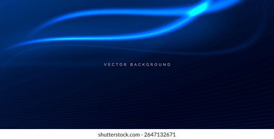Glowing blue wave lines on dark backbround. Vector illustration