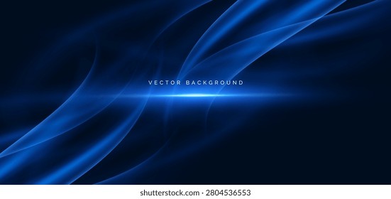 Glowing blue wave lines on dark backbround. Techology futuristics concept. Vector illustration