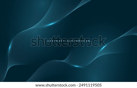Glowing blue wavy lines on abstract technology dark blue background. Digital hi-tech vector illustration with particle striped wave lines