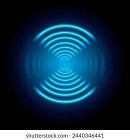 Glowing Blue Wi-Fi light and sonar wave effect. Blue glow in the dark  wifi signal sensor waves internet wireless connection. Blue color wireless technology digital radar or sonar light. Vector.