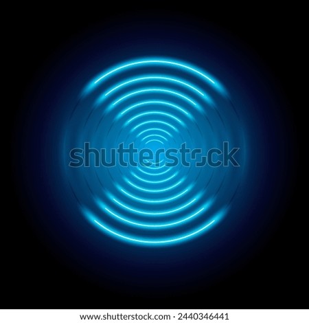 Glowing Blue Wi-Fi light and sonar wave effect. Blue glow in the dark  wifi signal sensor waves internet wireless connection. Blue color wireless technology digital radar or sonar light. Vector.
