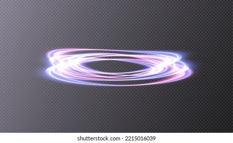 Glowing blurred circles in motion. The effect of vortex motion. Abstract purple blue light rings.