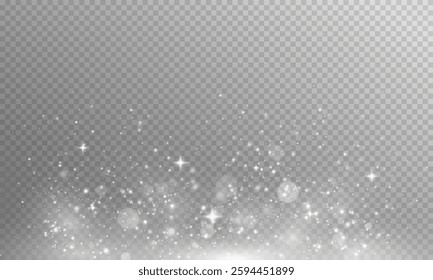 Glowing bokeh confetti with light and glitter overlay texture for your design. Festive sparkling dust. Festive powder dust for cards, invitations, banners, advertisement.