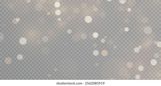 Glowing bokeh effect and shimmering highlights with bright particles, vibrant light effect isolated on transparent background for backgrounds and overlays in illustrations and web design. Vector
