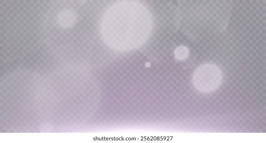 Glowing bokeh effect and shimmering highlights with bright particles, vibrant light effect isolated on transparent background for backgrounds and overlays in illustrations and web design. Vector