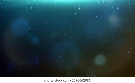 Glowing bokeh effect and shimmering highlights with bright particles, vibrant light effect isolated on dark background for backgrounds and overlays in illustrations and web design. Vector