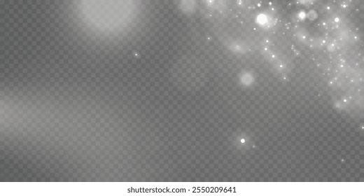 Glowing bokeh and glitter cloud effect with bright dust particles isolated on transparent background. Star cloud vector with glare and shine.	
