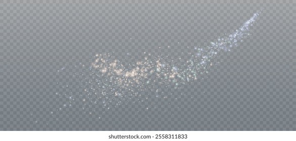Glowing bokeh and glitter cloud effect with bright dust particles isolated on transparent background. Star cloud vector with glare and shine.	