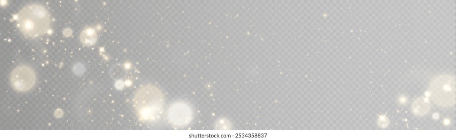 Glowing bokeh and glitter effect with bright dust particles isolated on light background. Star cloud vector with glare and shine. For holiday and advertising design.	
