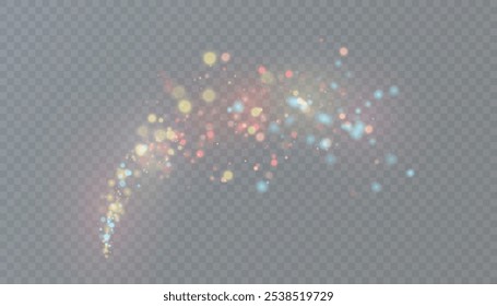 Efecto bokeh y brillo brillante con partículas de polvo brillantes aisladas sobre fondo transparente. Para Navidades y diseño de Nuevo año.