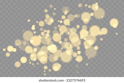 Glowing bokeh light, background of shining dust, spotlight, starlight, spark. Transparent blurred shapes. Abstract light effect.