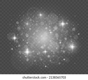 Glowing bokeh lights effect isolated on transparent background. Christmas abstract pattern. Sparkling magic dust particles.