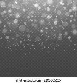Glowing bokeh lights effect isolated on transparent background. Christmas abstract pattern. Sparkling magic dust particles.