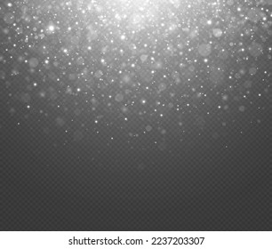 Glowing bokeh lights effect isolated on transparent background. Christmas abstract pattern. Sparkling magic dust particles.