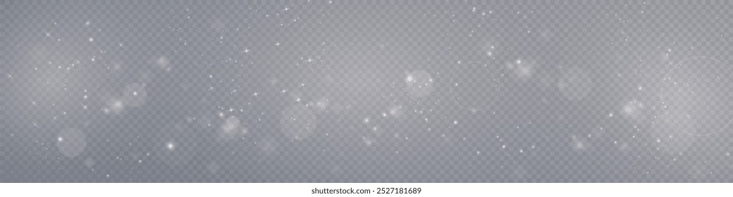 Glowing bokeh of sparkling dust, light of translucent dust, background with bokeh effect, shimmering glow with glitter and shiny light. Vector