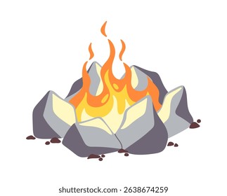 Glowing bonfire flames inside stones