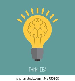 Glowing brain inside the bulb, Idea concept, Flat style vector illustration EPS 10.