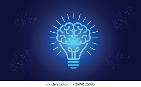 Cérebro brilhante dentro de uma lâmpada simbolizando inteligência e tecnologia do fundo do cérebro. 