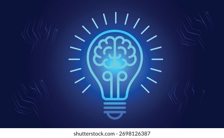 Cérebro brilhante dentro de uma lâmpada simbolizando inteligência e tecnologia do fundo do cérebro. 