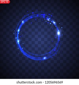 Glowing bright circle on a dark transparent background with flashes