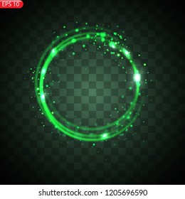 Glowing bright circle on a dark transparent background with flashes