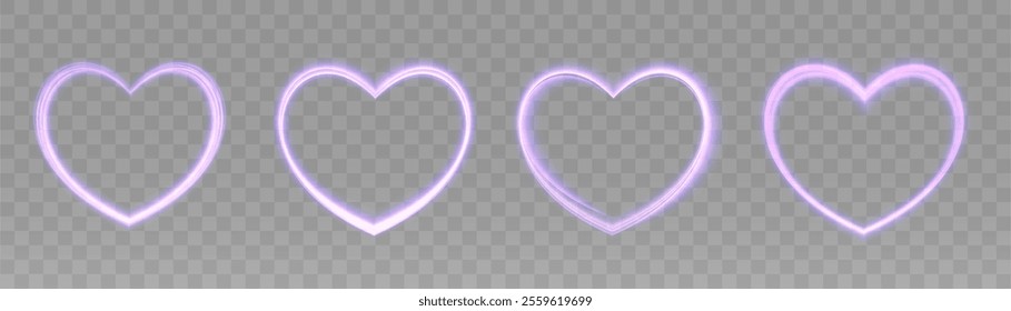 Glowing Bright Heart. Shiny purple heart shape with bright glitter. Valentine's Day design element.