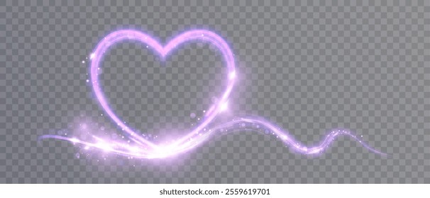 Glowing Bright Heart. Shiny purple heart shape with bright glitter. Valentine's Day design element.