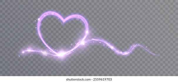 Glowing Bright Heart. Shiny purple heart shape with bright glitter. Valentine's Day design element.