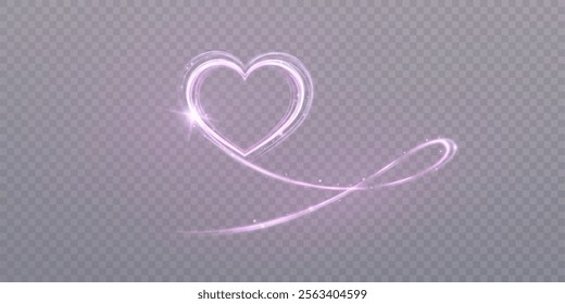 Glowing Bright Heart. Shiny Purple Heart Shape With Bokeh Glitter. Valentine's Day Design Element