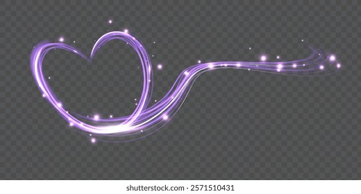 Glowing Bright Heart. Shiny purple heart shape with bright glitter. Valentine's Day design element.