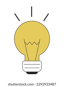 Objeto vector de color de línea plana de bombilla brillante brillante. Bombilla incandescente. Icono de lino editable sobre blanco. Esbozo simple estilo cartográfico ilustración spot para diseño gráfico web y animación