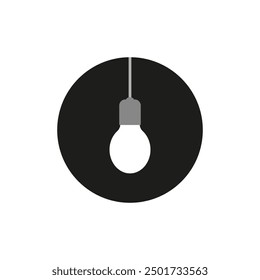 A glowing bright light bulb hangs on a wire. Vector icon.