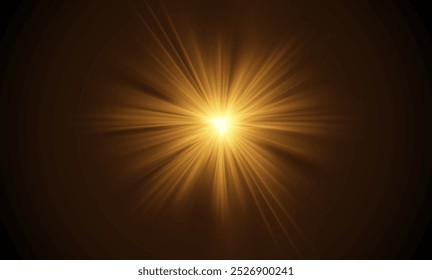 Glowing bright light explosion effect. The effect of a bright flickering flash of light on a transparent background with rays and highlights. Vector illustration. Lens explosion, spark, sparks