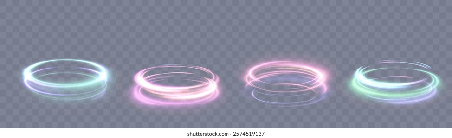 Glowing bright lines of podium lighting. Abstract lines of light trace movement. Bright light effect on transparent background