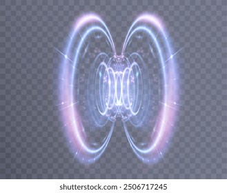 Glowing bright portal-podium. Round teleportation portal with special light effects on transparent background. Vector	
